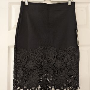 NWT Haute Monde Lace Trim Black Pencil Skirt, Size L